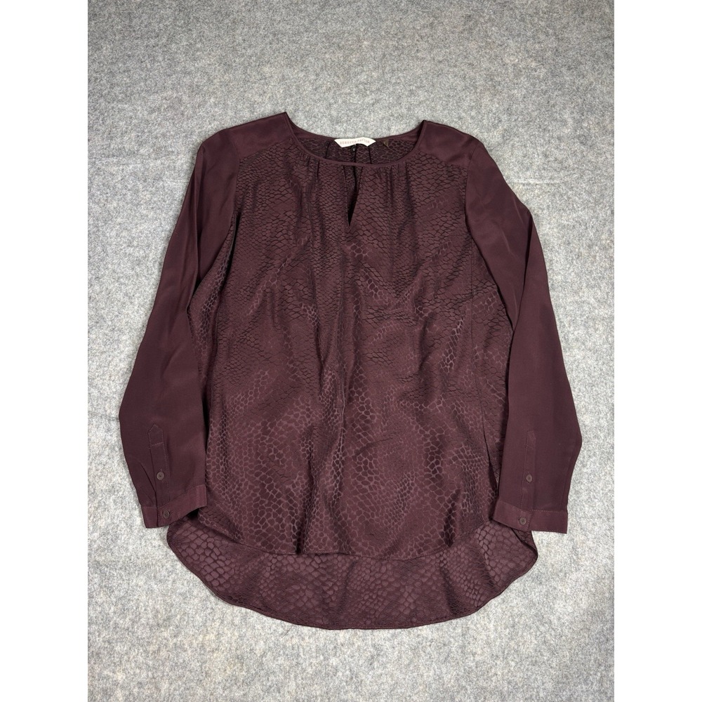 REBECCA TAYLOR WOMENS 4 MAROON LONG SLEEVE BLOUSE ANIMAL PRINT CAREER CLASSY
